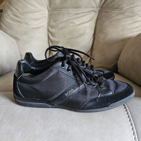 Hugo BOSS Black Suede Leather Logo classic retro sneakers size 42 - Picture 4 of 11